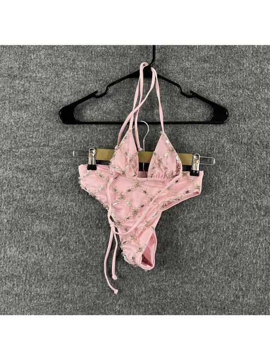 OCEANUS Other - Oceanus Bikini Set XS Pink Embellished Triangle Top Bottom Rhinestone Beach Pool